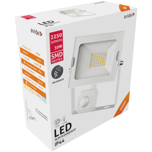 LED FÉNYVETŐ SLIM SMD 30W 2250LM 4000K MOZGÁSÉRZÉKELŐS FEHÉR
