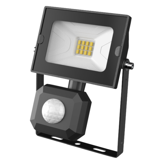 LED FÉNYVETŐ SLIM SMD 10W 800LM 4000K FEKETE GYORSCSATLAKOZÓVAL PIR MOZGÁSÉRZÉKELŐS