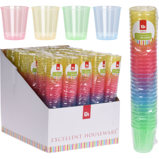 SZÍNES MŰANYAG POHÁR SZETT 30 ML 32 DB-OS