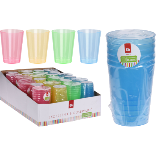 SZÍNES MŰANYAG POHÁR SZETT 300 ML 6 DB-OS