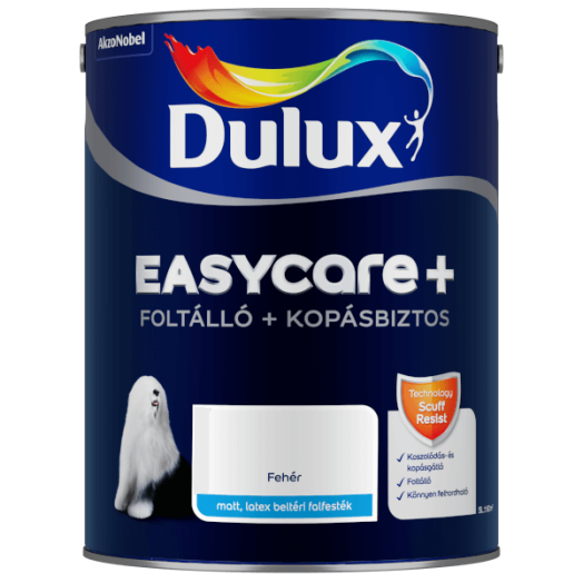 DULUX EASYCARE+ FOLT ÉS KOPÁSÁLLÓ BELTÉRI FALFESTÉK 5 L, FEHÉR