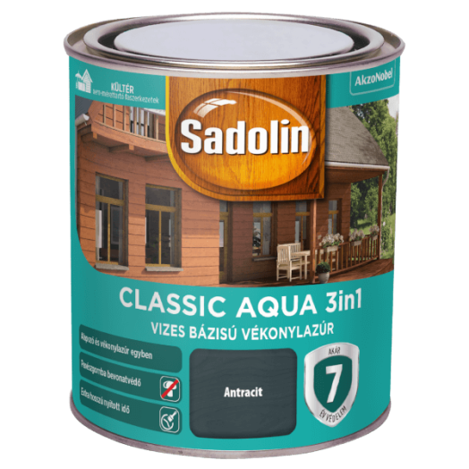 SADOLIN CLASSIC AQUA SELYEMFÉNYŰ VÉKONYLAZÚR 0,75L, ANTRACIT