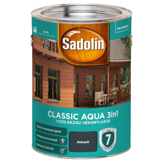 SADOLIN CLASSIC AQUA SELYEMFÉNYŰ VÉKONYLAZÚR 5L, ANTRACIT