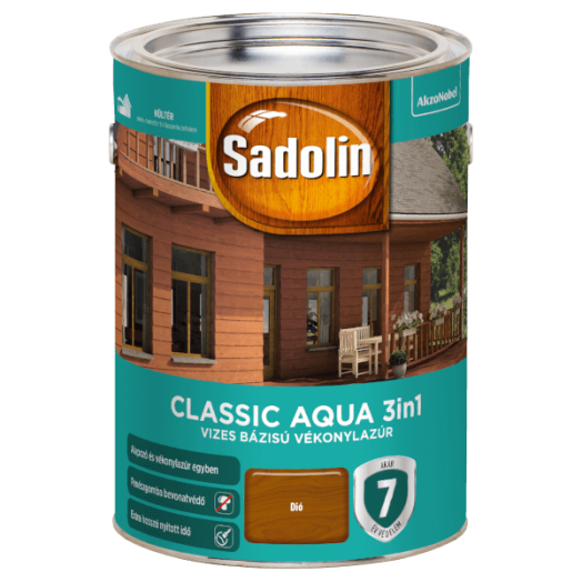 SADOLIN CLASSIC AQUA SELYEMFÉNYŰ VÉKONYLAZÚR 5L, DIÓ