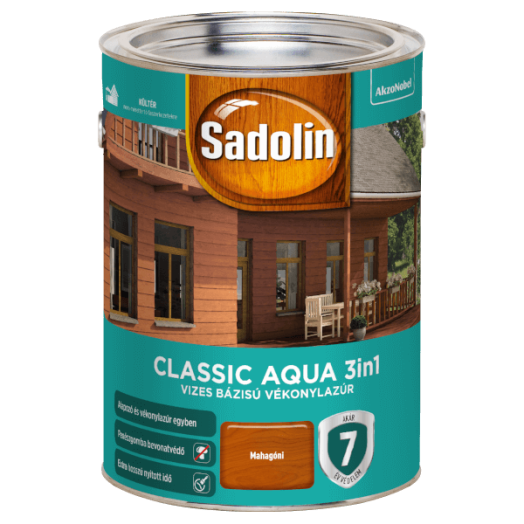 SADOLIN CLASSIC AQUA SELYEMFÉNYŰ VÉKONYLAZÚR 5L, MAHAGÓNI