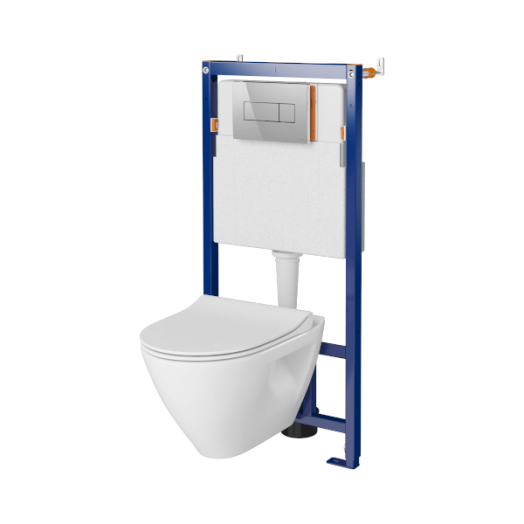 CERSANIT MILLE+ WC-TARTÁLY SZETT FALSÍKMÖGÖTTI KRÓM NYOMÓLAP, PEREMMENTES FALI WC, WC-ÜLŐKE