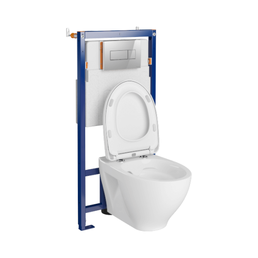CERSANIT MODUO WC-TARTÁLY SZETT FALSÍKMÖGÖTTI KRÓM, PEREM NÉLKÜLI. FALI WC, WC ÜLŐKE, REJTETT