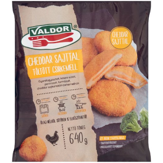 Valdor panírozott, Cheddar sajttal töltött csirkemell
