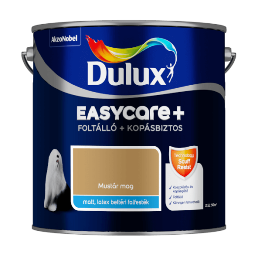 DULUX EASYCARE+ FOLTÁLLÓ+KOPÁSBIZTOS BELTÉRI FALFESTÉK 2,5L MUSTÁRMAG