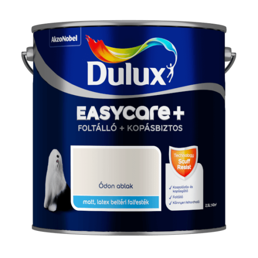 DULUX EASYCARE+ FOLTÁLLÓ+KOPÁSBIZTOS BELTÉRI FALFESTÉK 2,5L ÓDON ABLAK