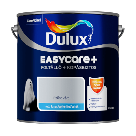 DULUX EASYCARE+ FOLTÁLLÓ+KOPÁSBIZTOS BELTÉRI FALFESTÉK 2,5L EZÜST VÉRT