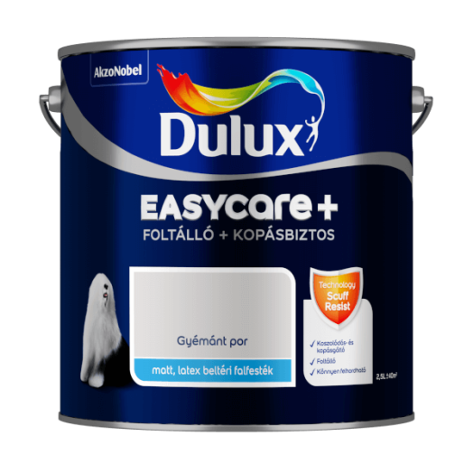 DULUX EASYCARE+ FOLTÁLLÓ+KOPÁSBIZTOS BELTÉRI FALFESTÉK 2,5L GYÉMÁNT POR