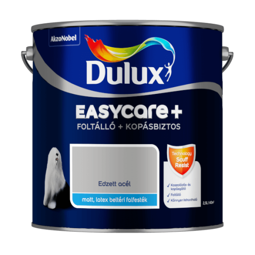 DULUX EASYCARE+ FOLTÁLLÓ+KOPÁSBIZTOS BELTÉRI FALFESTÉK 2,5L EDZETT ACÉL