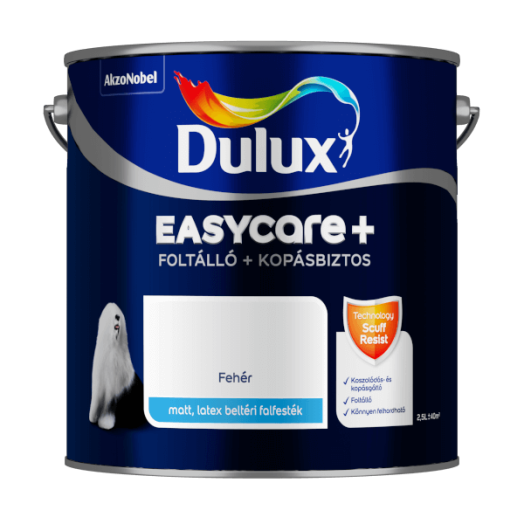 DULUX EASYCARE+ FOLTÁLLÓ+KOPÁSBIZTOS BELTÉRI FALFESTÉK 2,5L FEHÉR