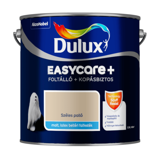 DULUX EASYCARE+ FOLTÁLLÓ+KOPÁSBIZTOS BELTÉRI FALFESTÉK 2,5L SZÉLES PALLÓ