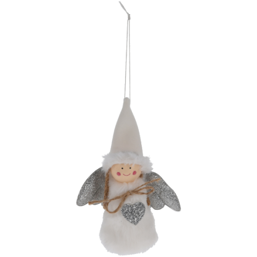 DEKOR ANGYAL FÜGGŐ 14CM EZÜST SZÍNŰ SZÁRNYAKKAL, 3 TÍPUS