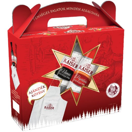 Kaiser téliszalámi díszdobozban ajándék konyhai szettel