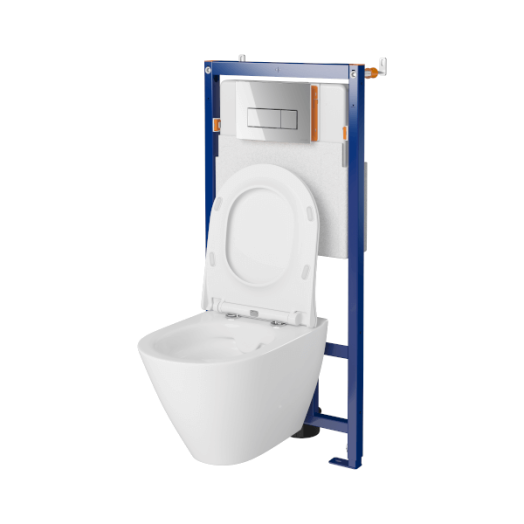 CERSANIT CITY OVÁL WC-TARTÁLY SZETT FALSÍKMÖGÖTTI KRÓM NYOMÓLAP, PEREMMENTES FALI WC, WC-ÜLŐKE