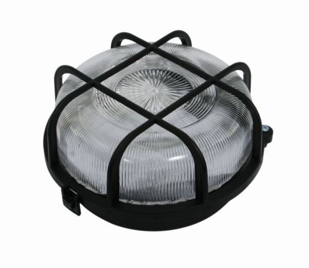 RÁCSOS KEREK MŰA.LÁMPATEST,E27 100W FEKETE IP44,         (RÉGI:251985)