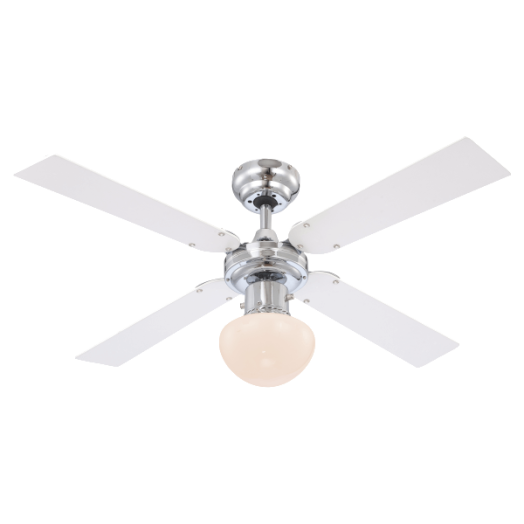 KRÓMOZOTT FÉM MENNYEZETI VENTILÁTOR 105CM 50W 1XE27 MDF LAPÁTOK, OPÁL ÜVEG