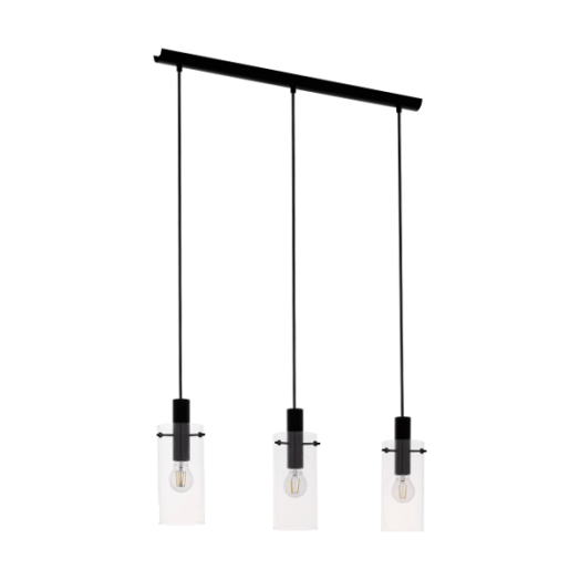 MONTEFINO FÜGG. E27 3X60W FEKETE 3X60W ÜVEG FÉNYF.NÉLKÜL