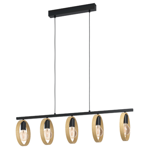 IPSDEN FÜGGESZTÉK E27 5X40W FA/FEKETE - FÉNYFORRÁS NÉLKÜL