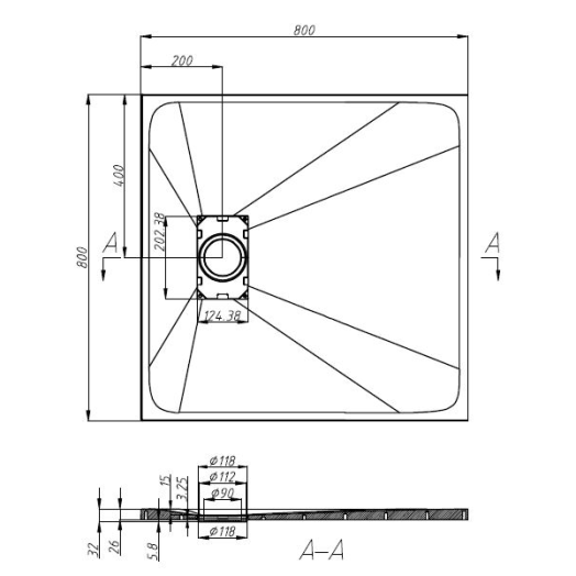 SANOTECHNIK ZUHANYTÁLCA SMC 80X80X2,6CM SZÖGLETES VÁGHATÓ FEHÉR