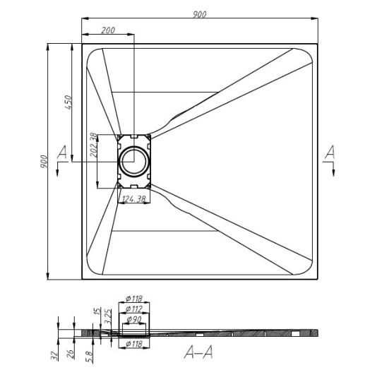 SANOTECHNIK ZUHANYTÁLCA SMC 90X90X2,6CM SZÖGLETES VÁGHATÓ FEHÉR