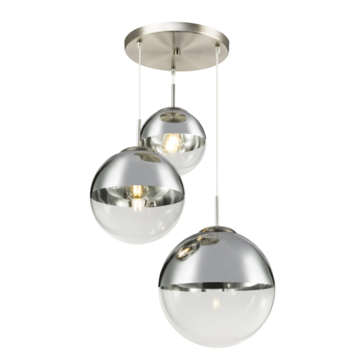 VARUS FÜGGESZTÉK 3XE27 40W FÉM MATT KRÓM/ÜVEG EZÜST GÖMB