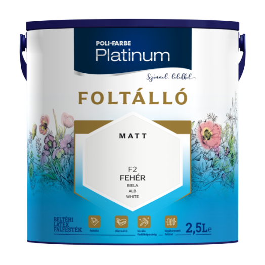 POLI-FARBE PLATINUM FOLTÁLLÓ BELTÉRI SZÍNES FALFESTÉK 2,5L F2 FEHÉR
