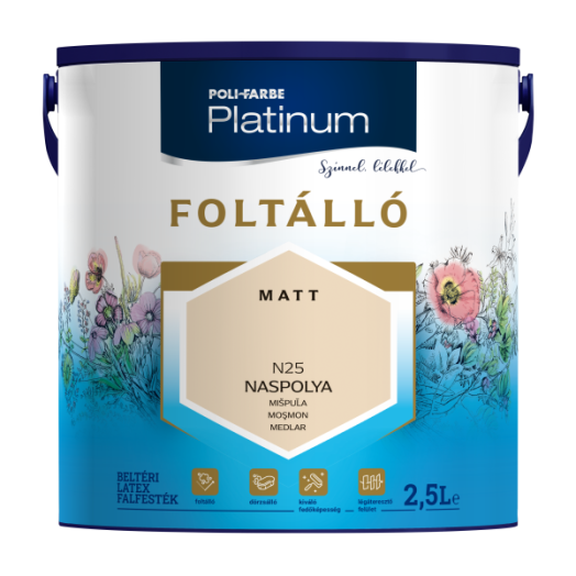POLI-FARBE PLATINUM FOLTÁLLÓ BELTÉRI SZÍNES FALFESTÉK 2,5L N25 NASPOLYA