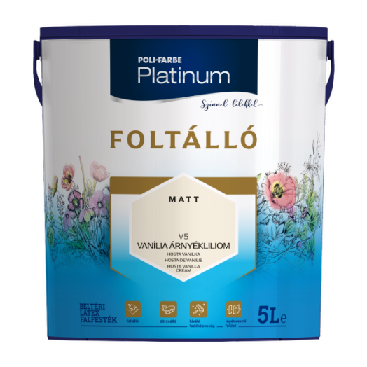 POLI-FARBE PLATINUM FOLTÁLLÓ BELTÉRI SZÍNES FALFESTÉK 5L V5 VANÍLIA ÁRNYÉKLILIOM