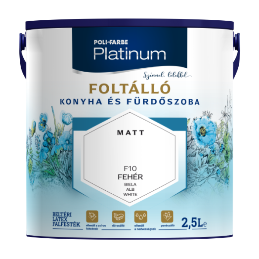 POLI-FARBE PLATINUM FOLTÁLLÓ KONYHA ÉS FÜRDŐSZOBA FESTÉK 2,5L F10
