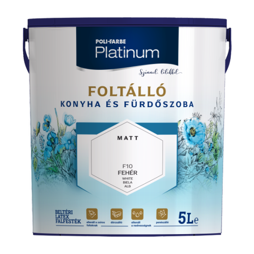 POLI-FARBE PLATINUM FOLTÁLLÓ KONYHA ÉS FÜRDŐSZOBA FESTÉK 5L F10