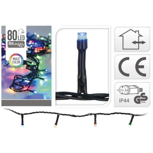 FÉNYFÜZÉR 80 LED-ES SZÍNES KÜLTÉRI 3M