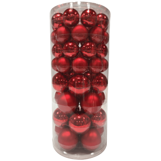 GÖMB DÍSZ MIX 56DB/SET PIROS SZÍNŰ ÜVEG 36DB 4CM-ES ÉS 20DB 5,7CM-ES