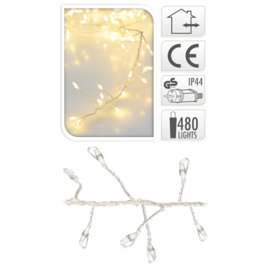 FÉNYFÜZÉR,480M.FEHÉR LED,480CM KÁBEL:5M,ADAPTERES