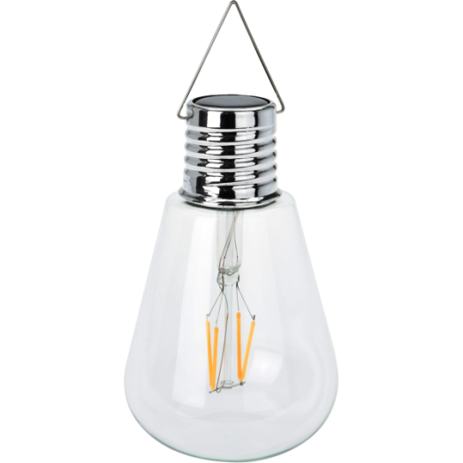 SZOLÁR VILLANYKÖRTE FORMA 4XLED MELEGFEHÉR 10X16CM ÜVEG-FÉM AKASZTÓ KÉTFÉLE MODELL