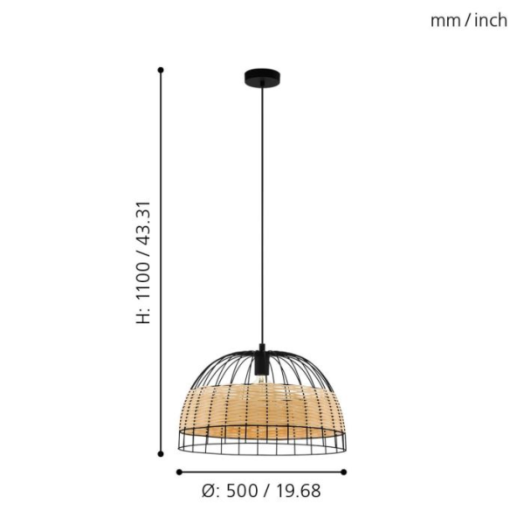 ANWICK FÜGGESZTÉK E27 1X40W FEKETE/RATTAN