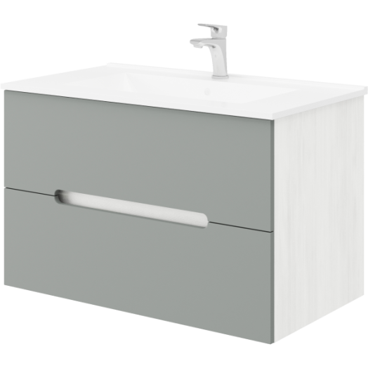 SAVINI IRIS ALSÓSZEKRÉNY MOSDÓVAL 81,5X53X46,5CM, MATT, VILÁGOSSZÜRKE/FEHÉR TÖLGY, FÜGGESZTETT, KÉT FIÓKKAL