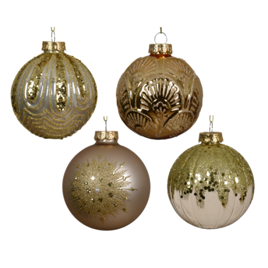 NORAND ÜVEGGÖMB 8CM GYÖNGY/ARANY DÍSZÍTETT