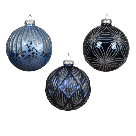 NORAND ÜVEGGÖMB 10CM KÉK DÍSZITETT 3 FÉLE