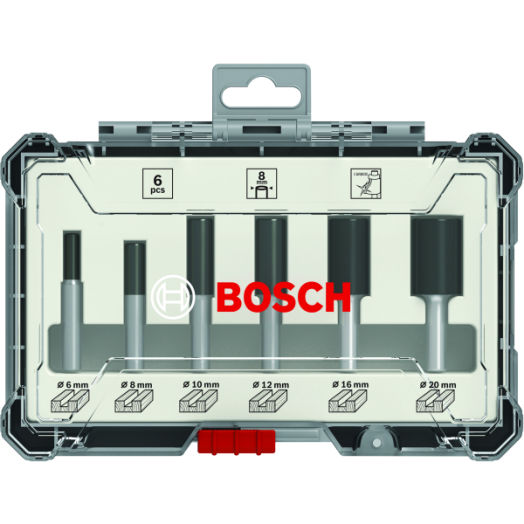 BOSCH ALAKMARÓBETÉT KÉSZLET 6 RÉSZES EGYENES ÉLŰ 8MM-ES SZÁRRAL