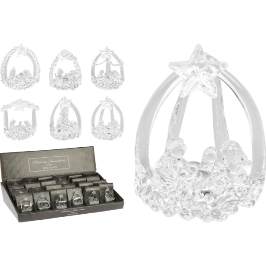 BETLEHEMI DEKOR ÜVEG 8X5X5CM 6 FÉLE