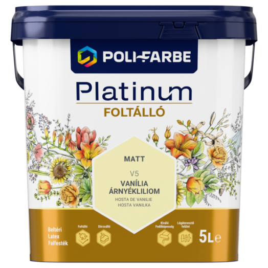 POLI-FARBE PLATINUM FOLTÁLLÓ BELTÉRI SZÍNES FALFESTÉK 5L V5 VANÍLIA ÁRNYÉKLILIOM