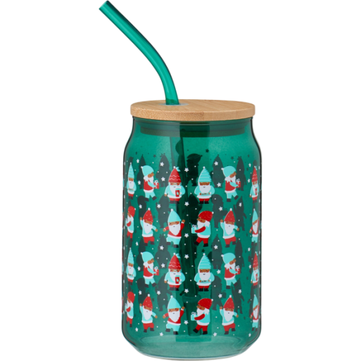 Karácsonyi szívószálas pohár fedővel 500 ml 2-féle mintával üveg