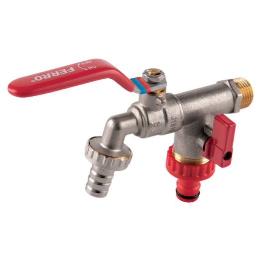 Ferro F-Comfort kerti golyóscsap két kimenettel: 3/4", 1/2"
