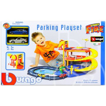Bburago kétszintes parkolóház modell kisautókkal - BMW 335i, Porsche 911 Carrera