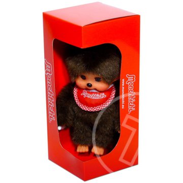 Monchhichi - fiú figura piros előkével - 20 cm