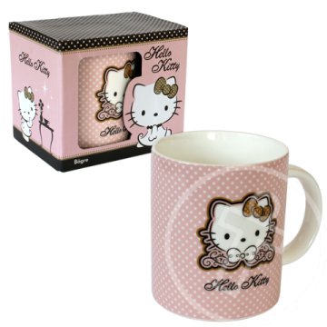 Hello Kitty pöttyös porcelán bögre díszdobozban